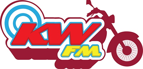 KWFM logo with motorcycle in background